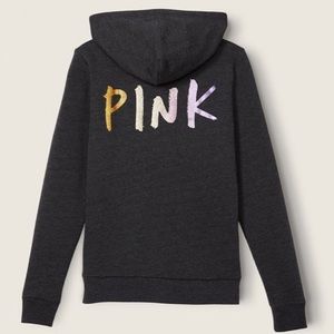 XL NEW VICTORIA’S SECRET PINK RAINBOW OMBRÉ ZIP UP HOODIE